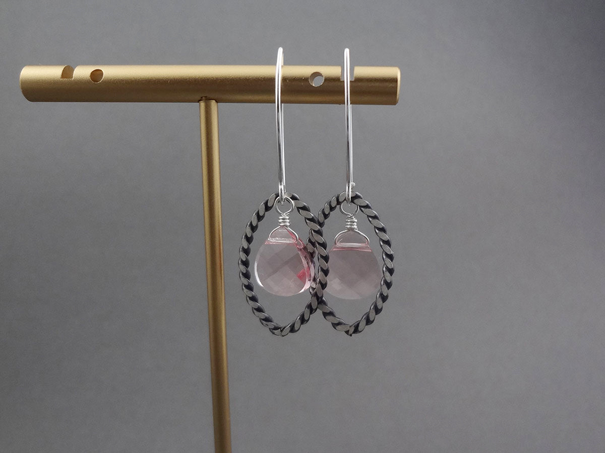 Navette Bold Silver dangle earrings  in Pink and Blue