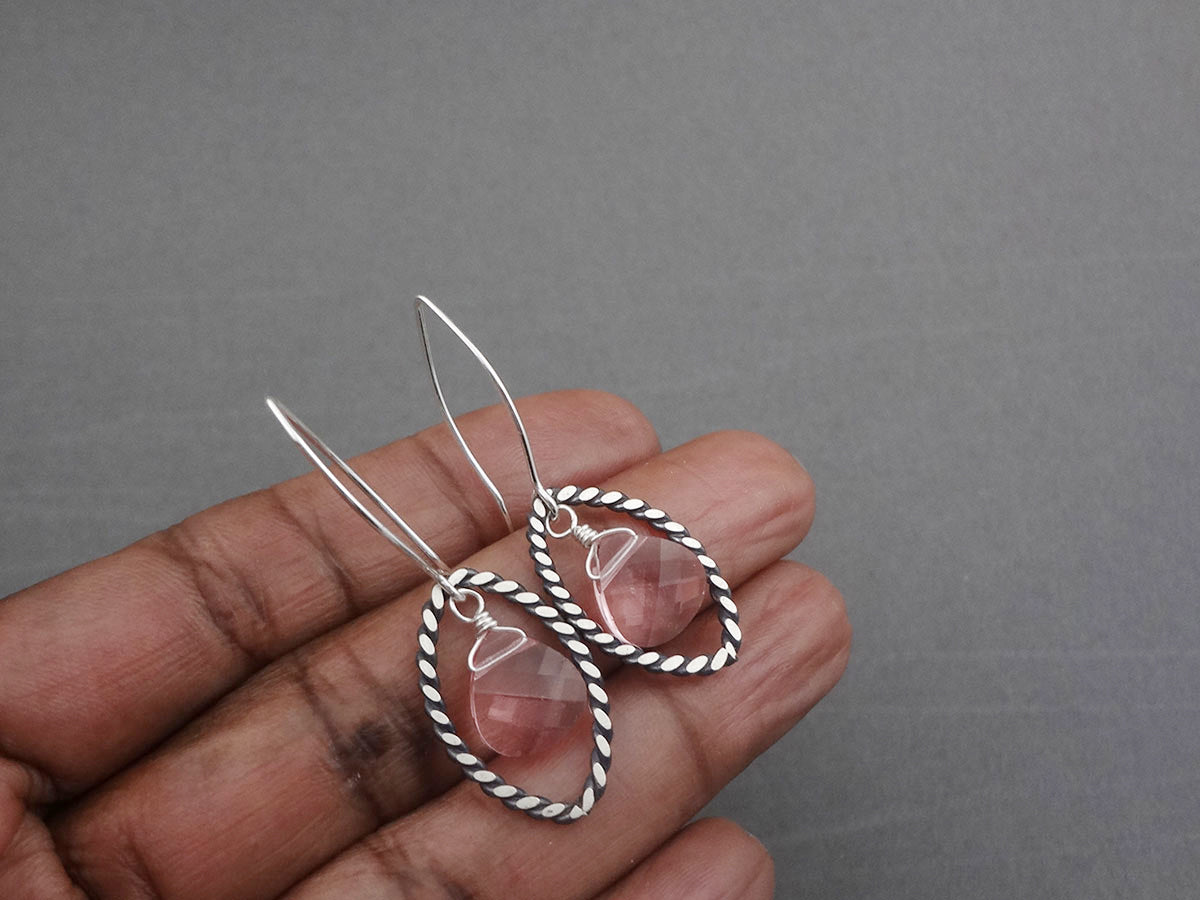 Navette Bold Silver dangle earrings  in Pink and Blue