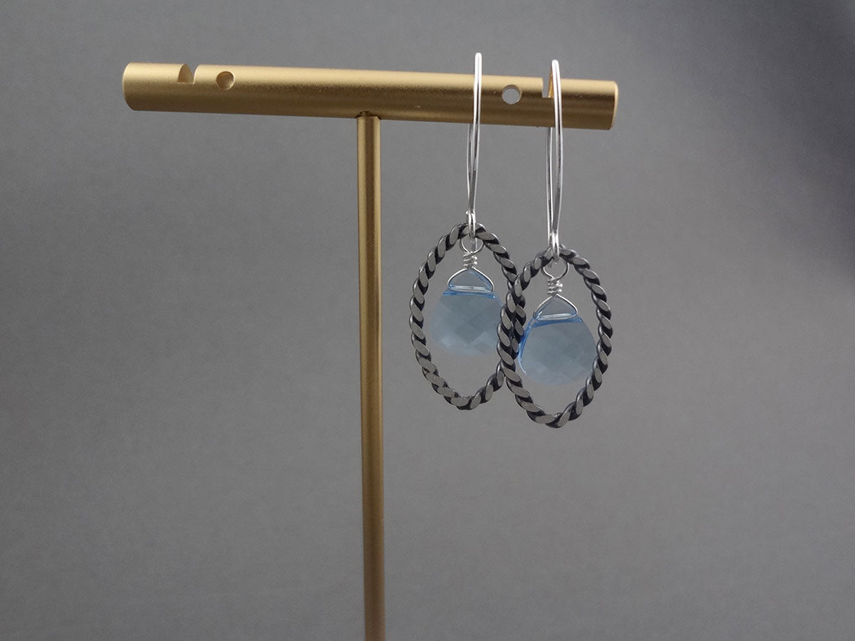 Navette Bold Silver dangle earrings  in Pink and Blue