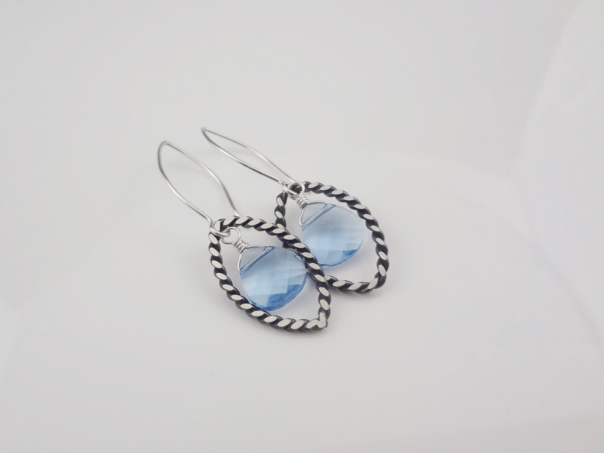 Navette Bold Silver dangle earrings  in Pink and Blue