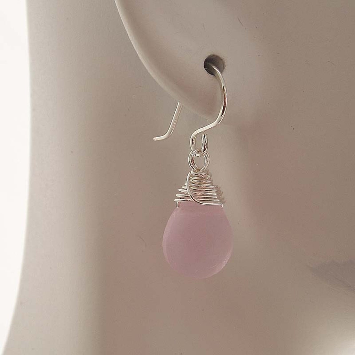 Candy pink Silver dangle drop earrings made by hand