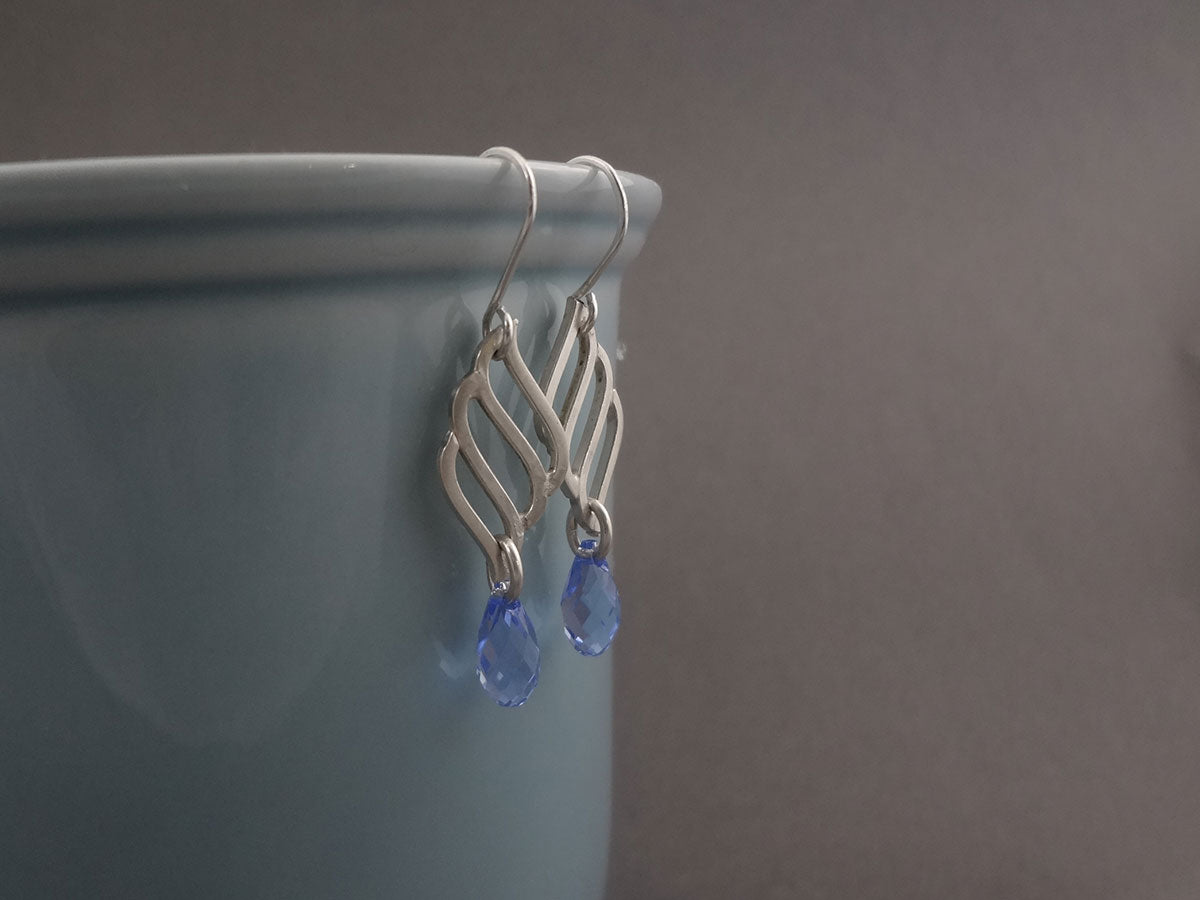 Anela silver dangle drop earrings in blue