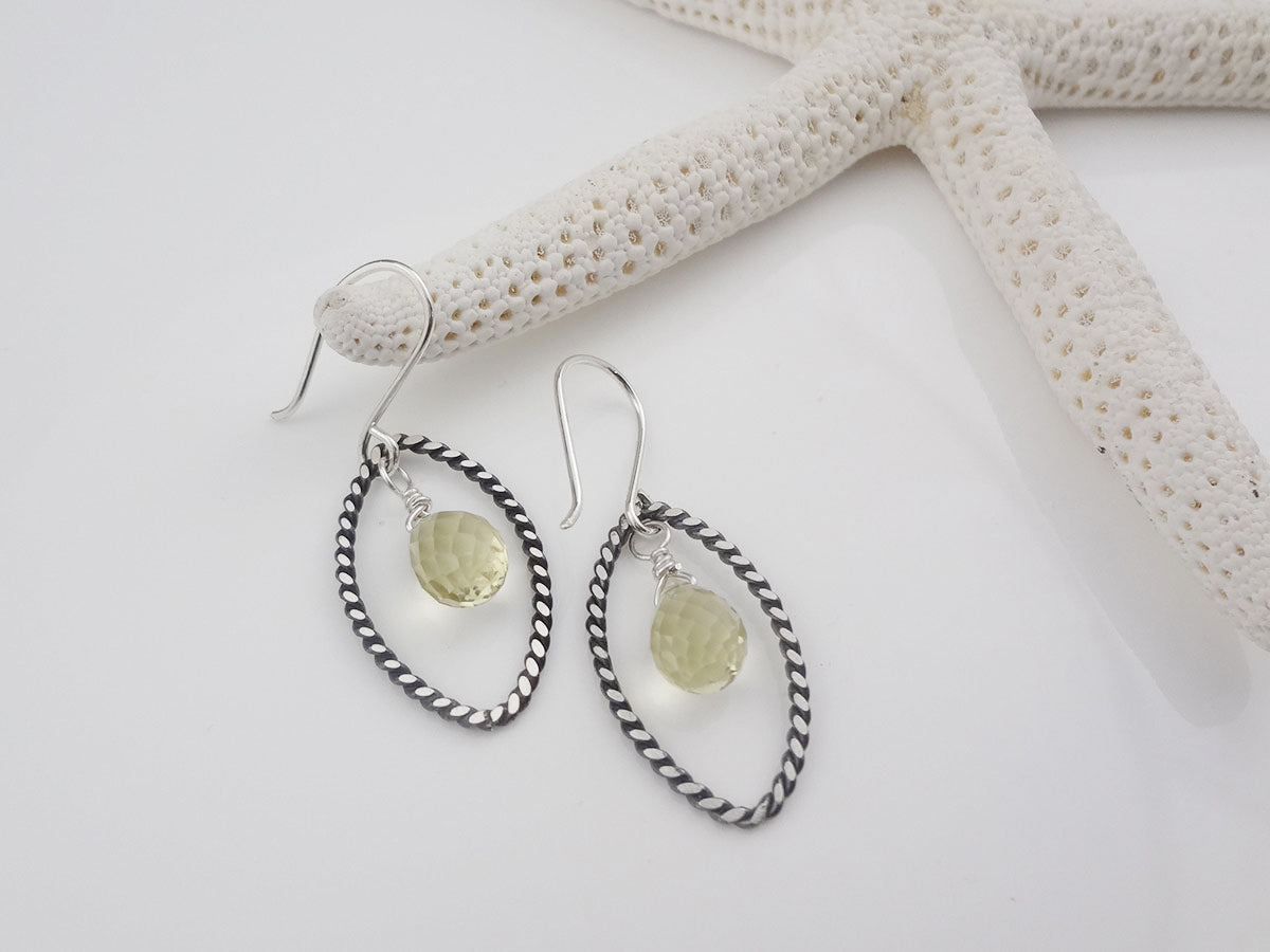Navette Dainty Silver dangle earrings made by hand