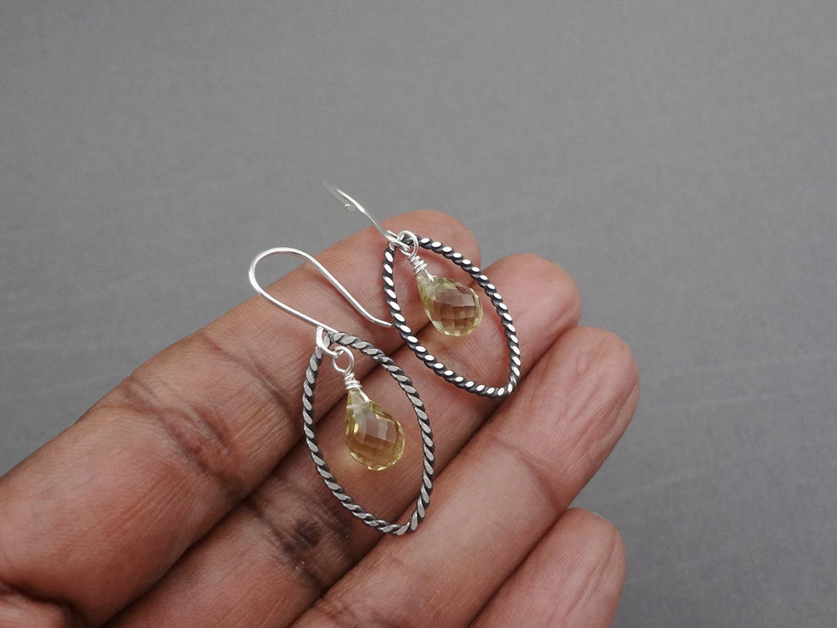 Navette Dainty Silver dangle earrings made by hand