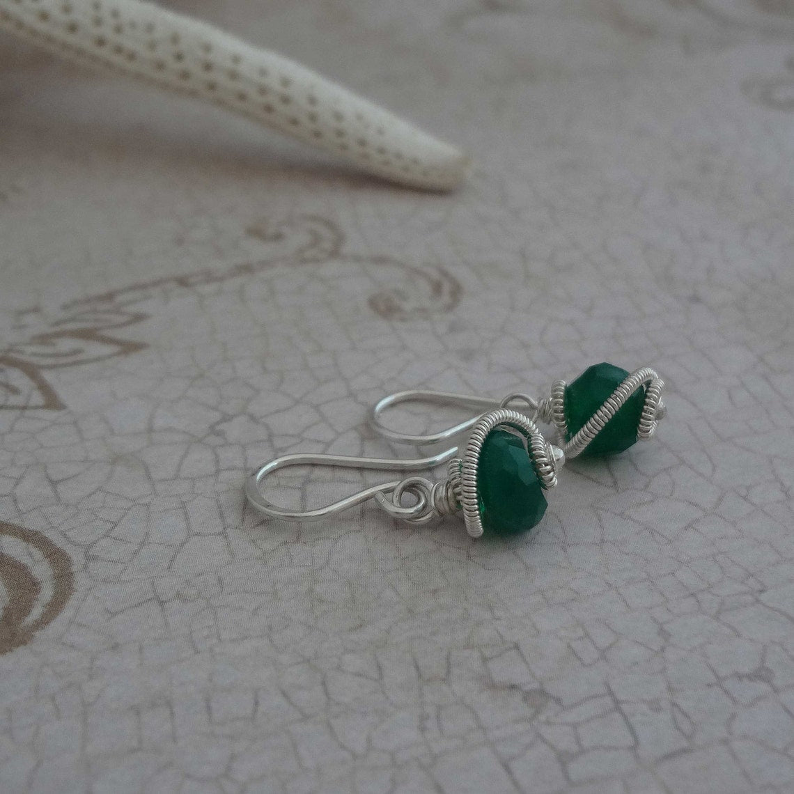 Embrace Green Onyx and Silver dangle earrings made by hand