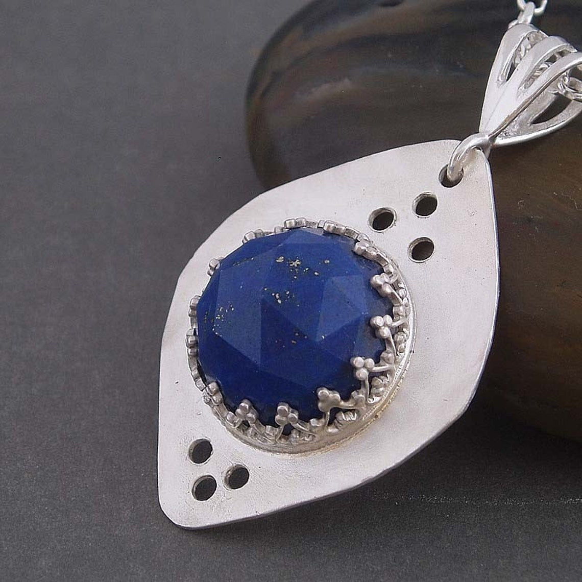 Jasmine sterling silver necklace pendant with Lapis