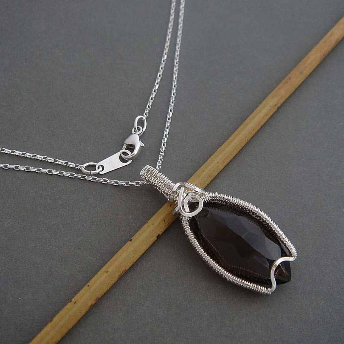 Mozambique wire wrapped sterling silver necklace pendant