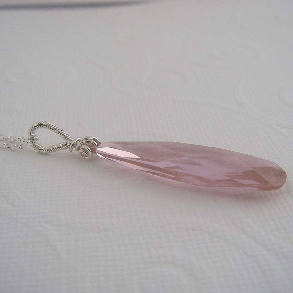 Pink ice Wire wrapped sterling silver necklace pendant