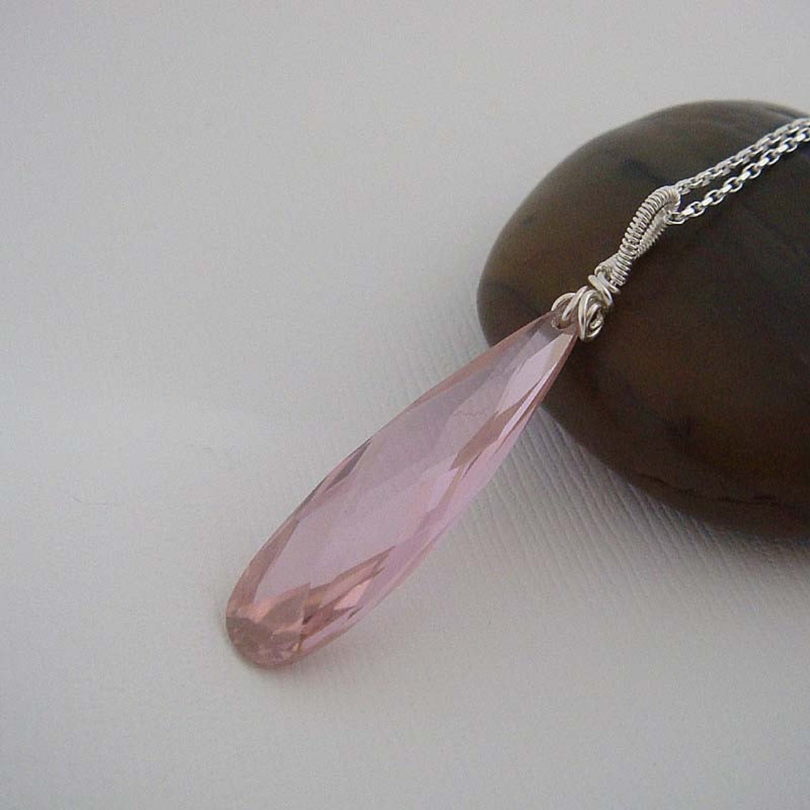 Pink ice Wire wrapped sterling silver necklace pendant