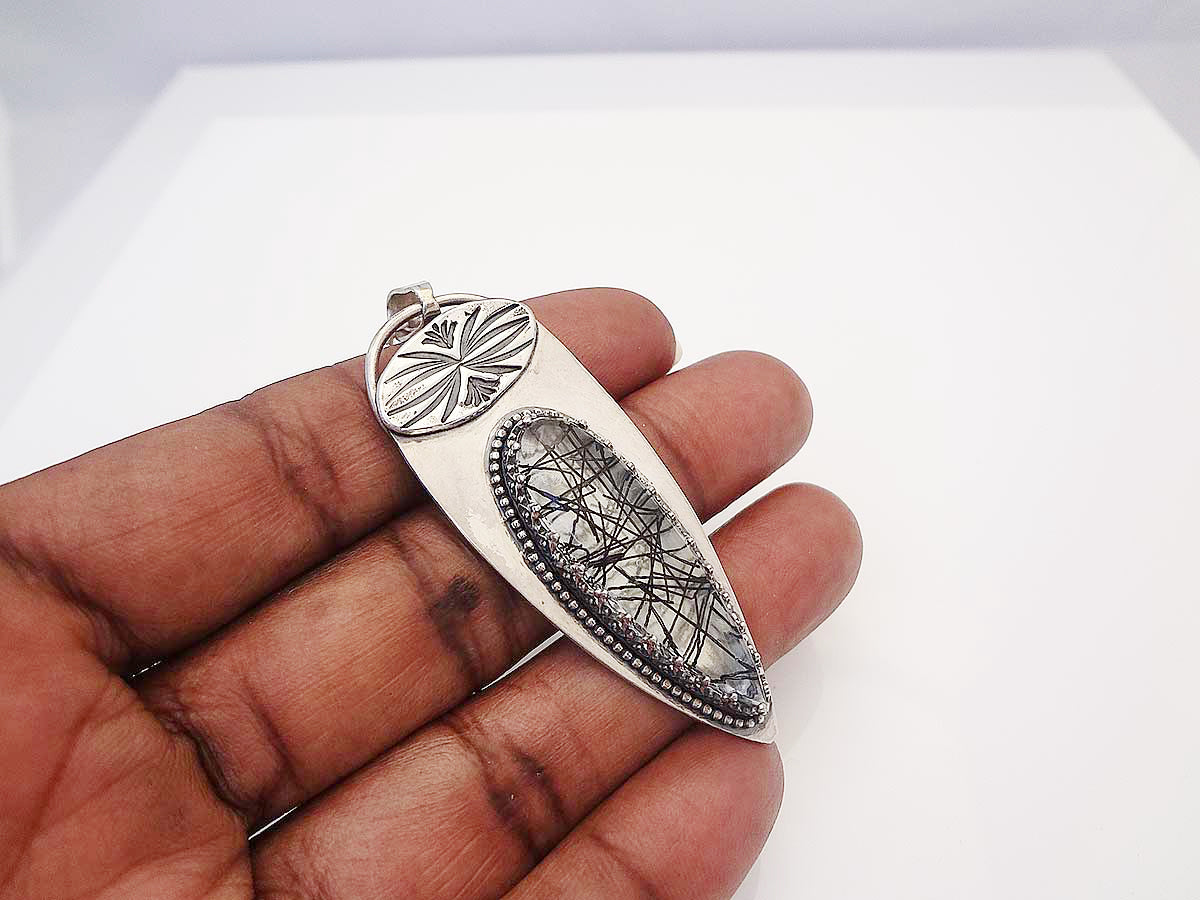 Princess silver necklace pendant with Rutilated quartz