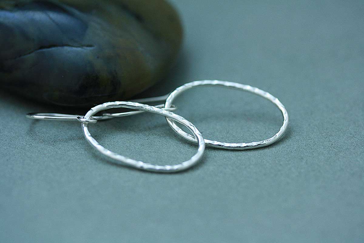 Eau Fine silver dangle hoop earrings made by hand