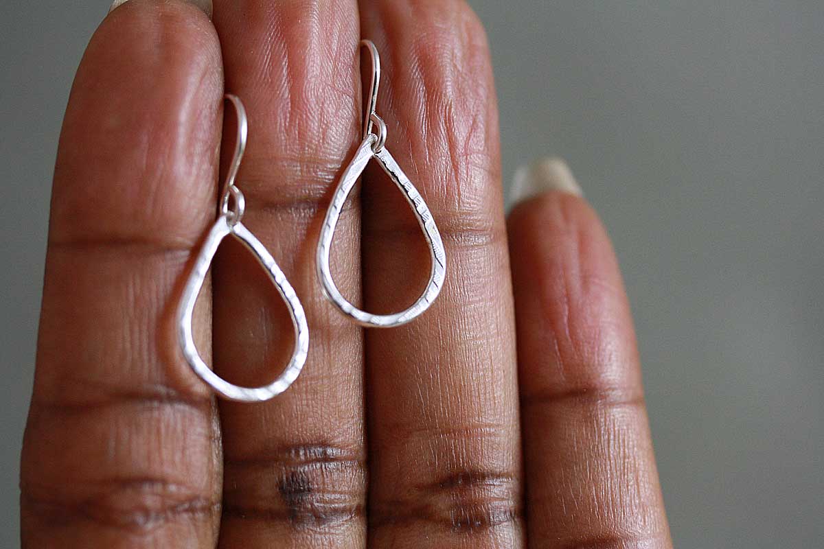 Silver open tear drop earrings