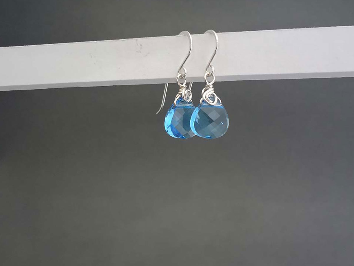 Blue crystal silver dangle earrings