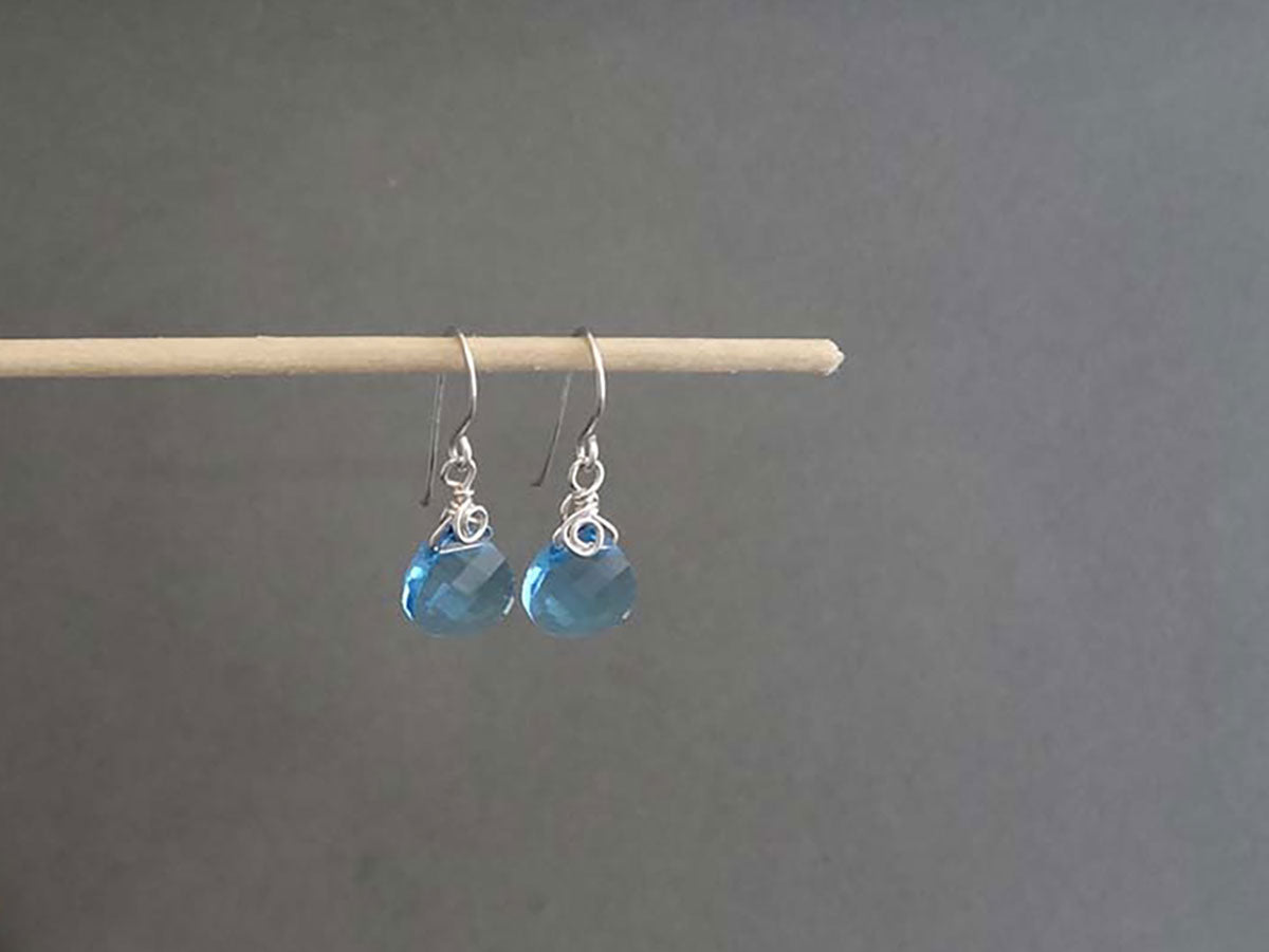 Blue crystals silver dangle earrings