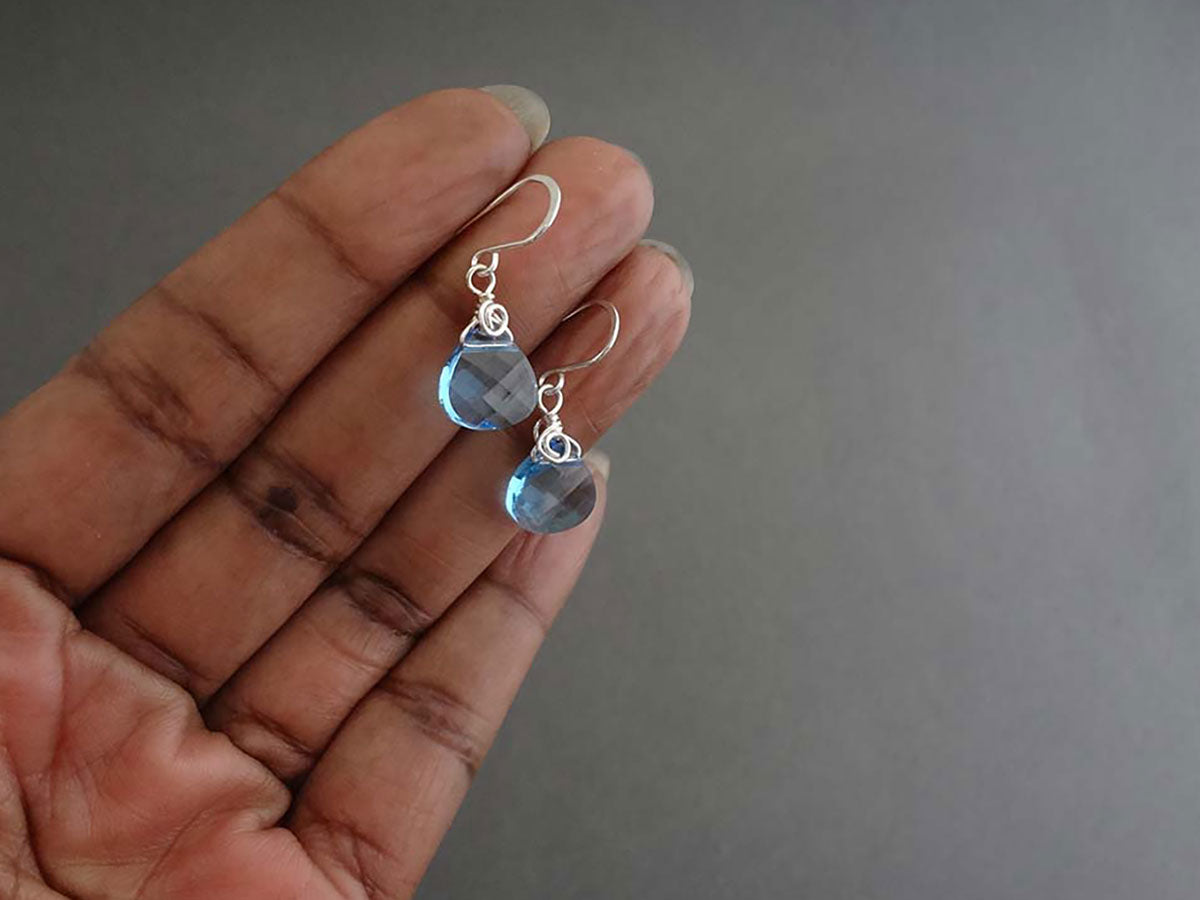 Blue crystal silver dangle earrings