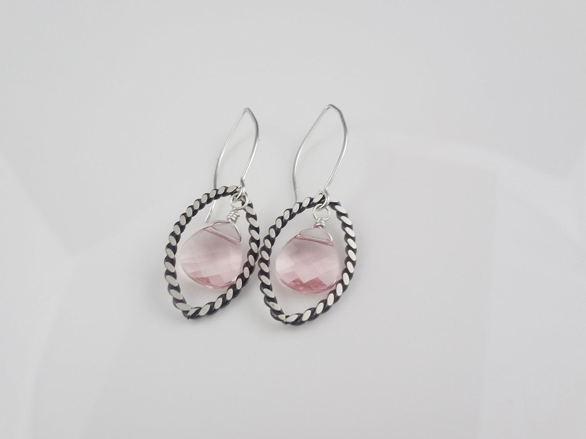 Navette Bold Silver dangle earrings  in Pink and Blue