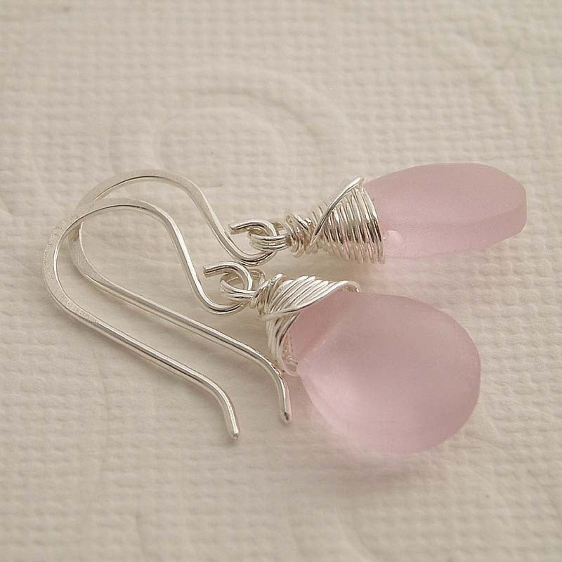 Candy pink Silver dangle drop earrings made by hand