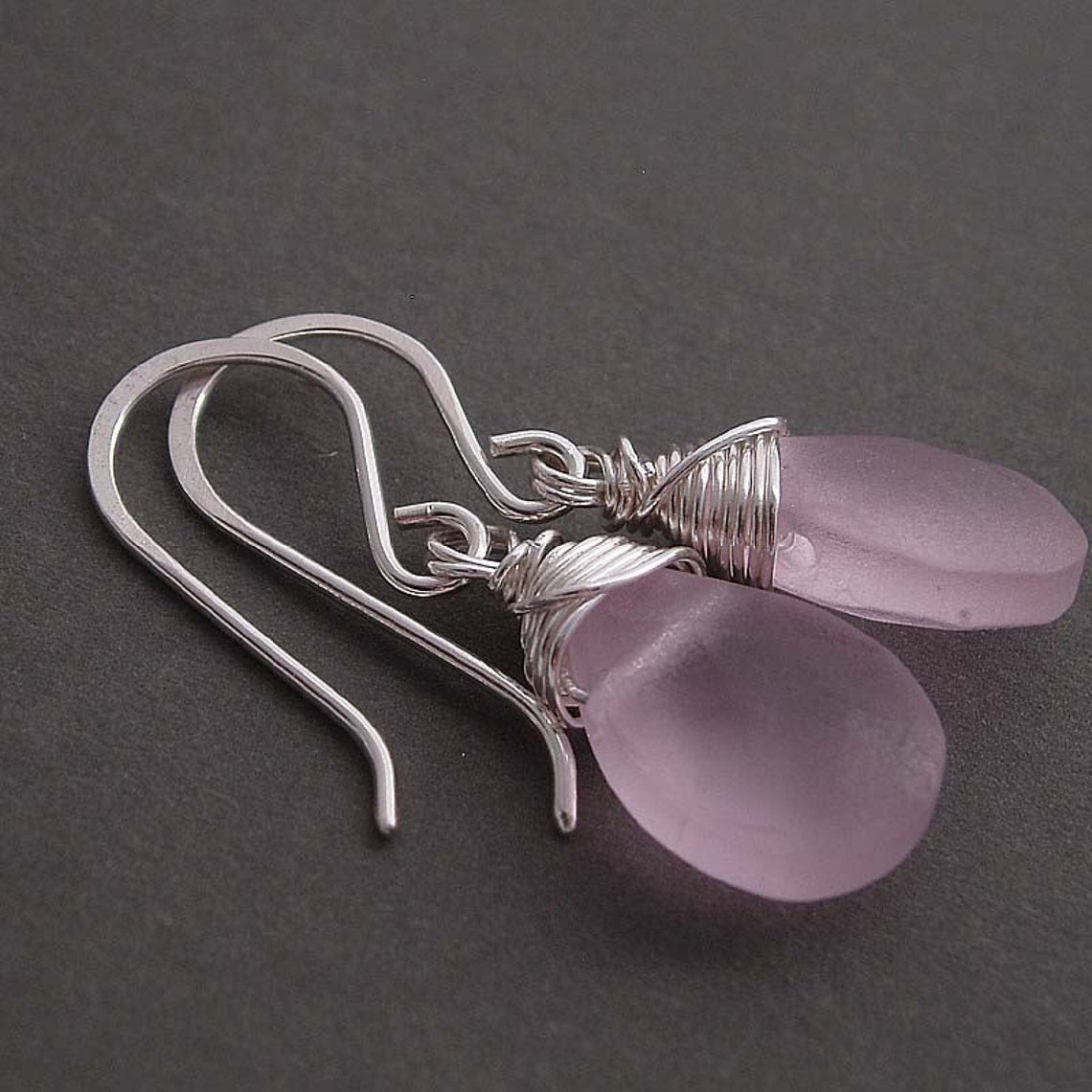 Candy pink Silver dangle drop earrings made by hand