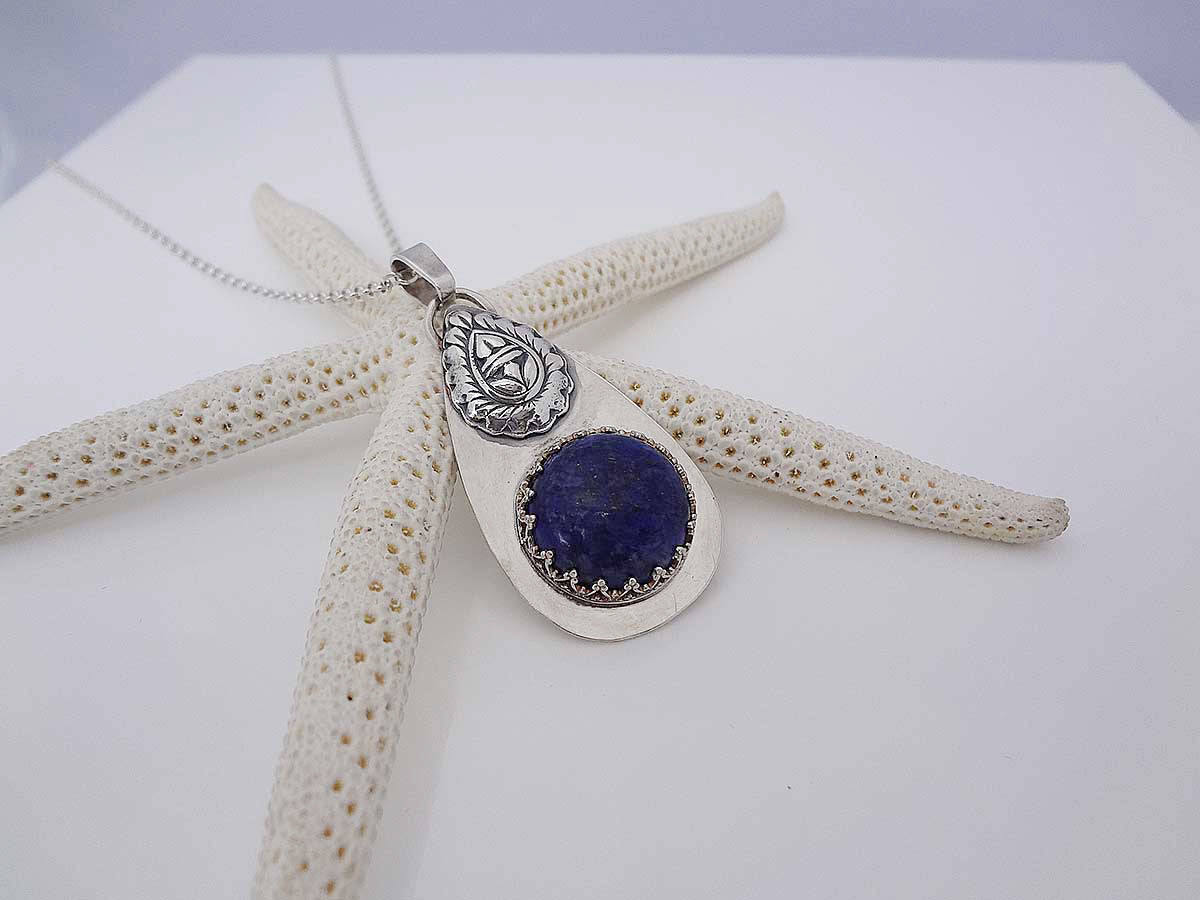 Cara Sterling silver necklace pendant with Lapis gemstone