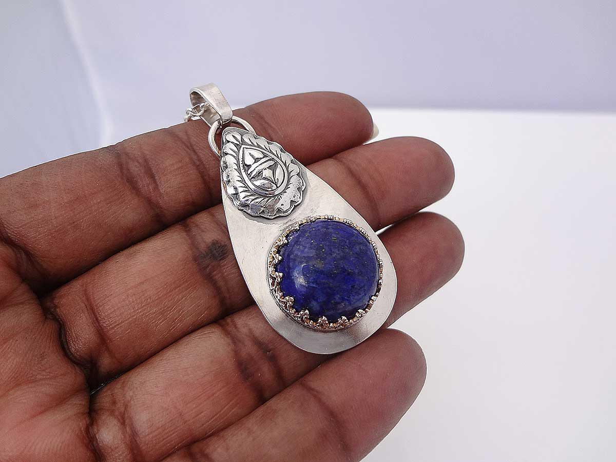 Cara Sterling silver necklace pendant with Lapis gemstone