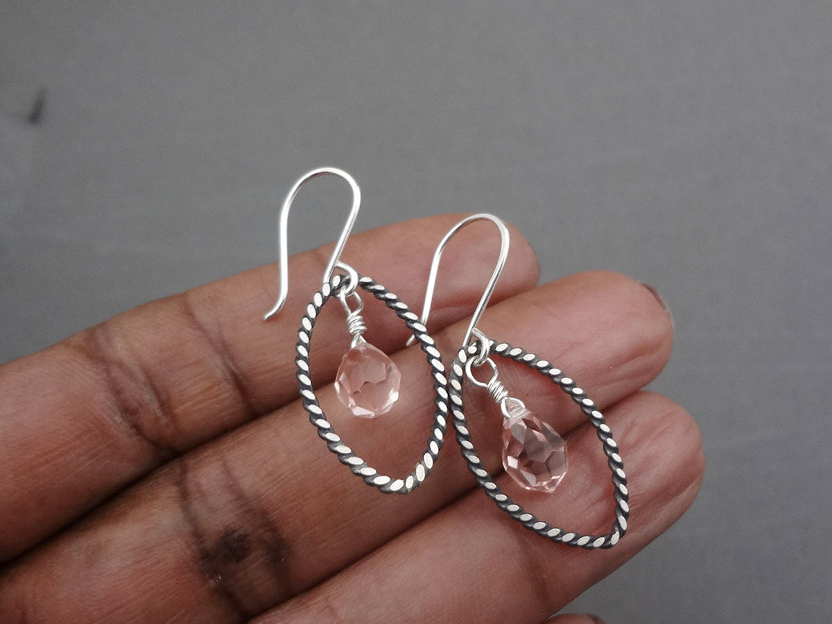 Navette Dainty Silver dangle earrings made by hand