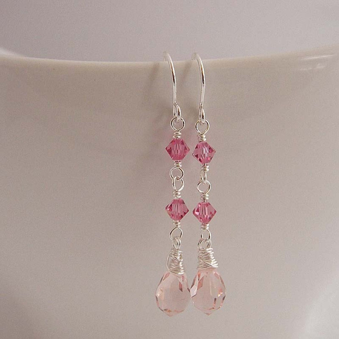 Delices Pink Silver dangle earrings made by hand