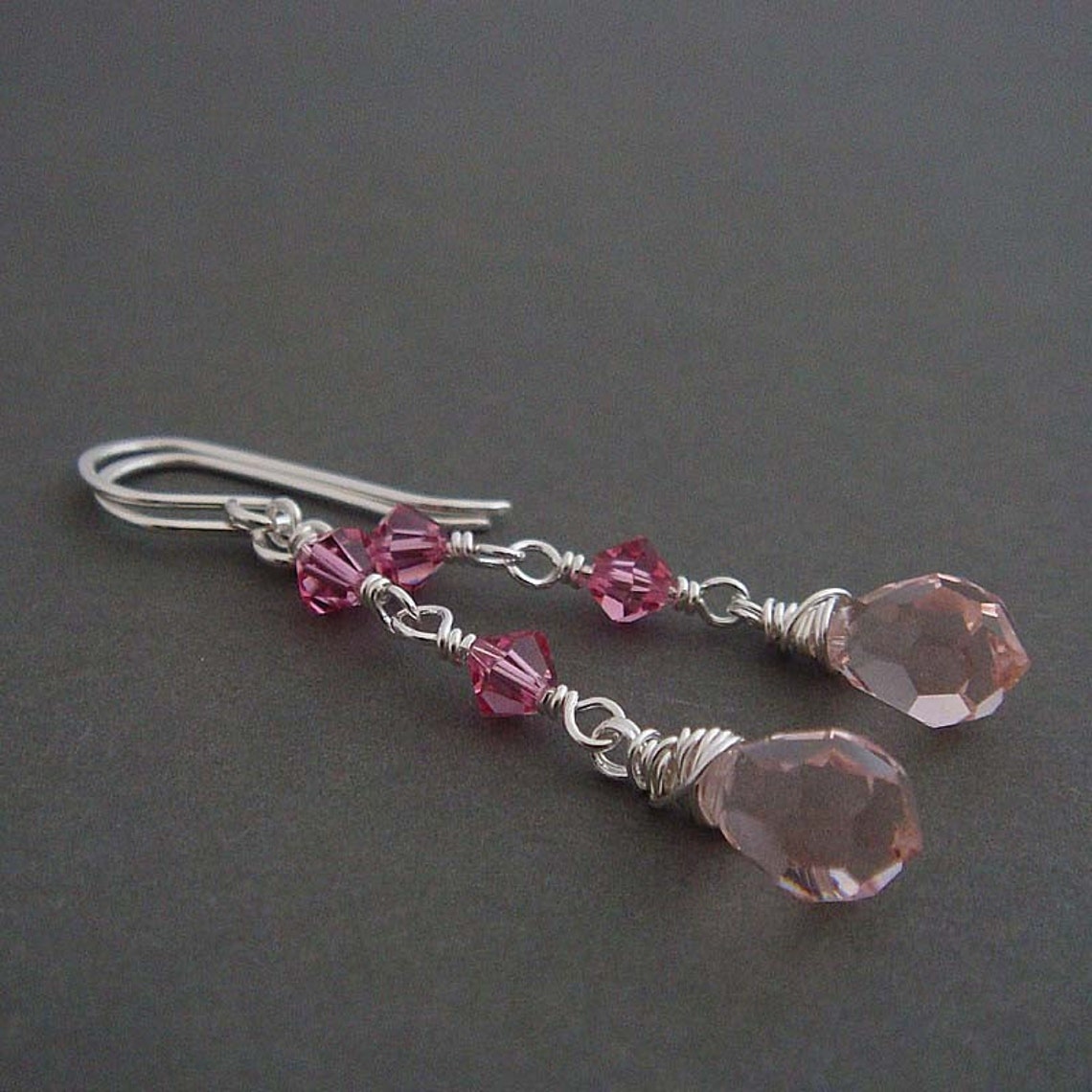 Delices Pink Silver dangle earrings made by hand