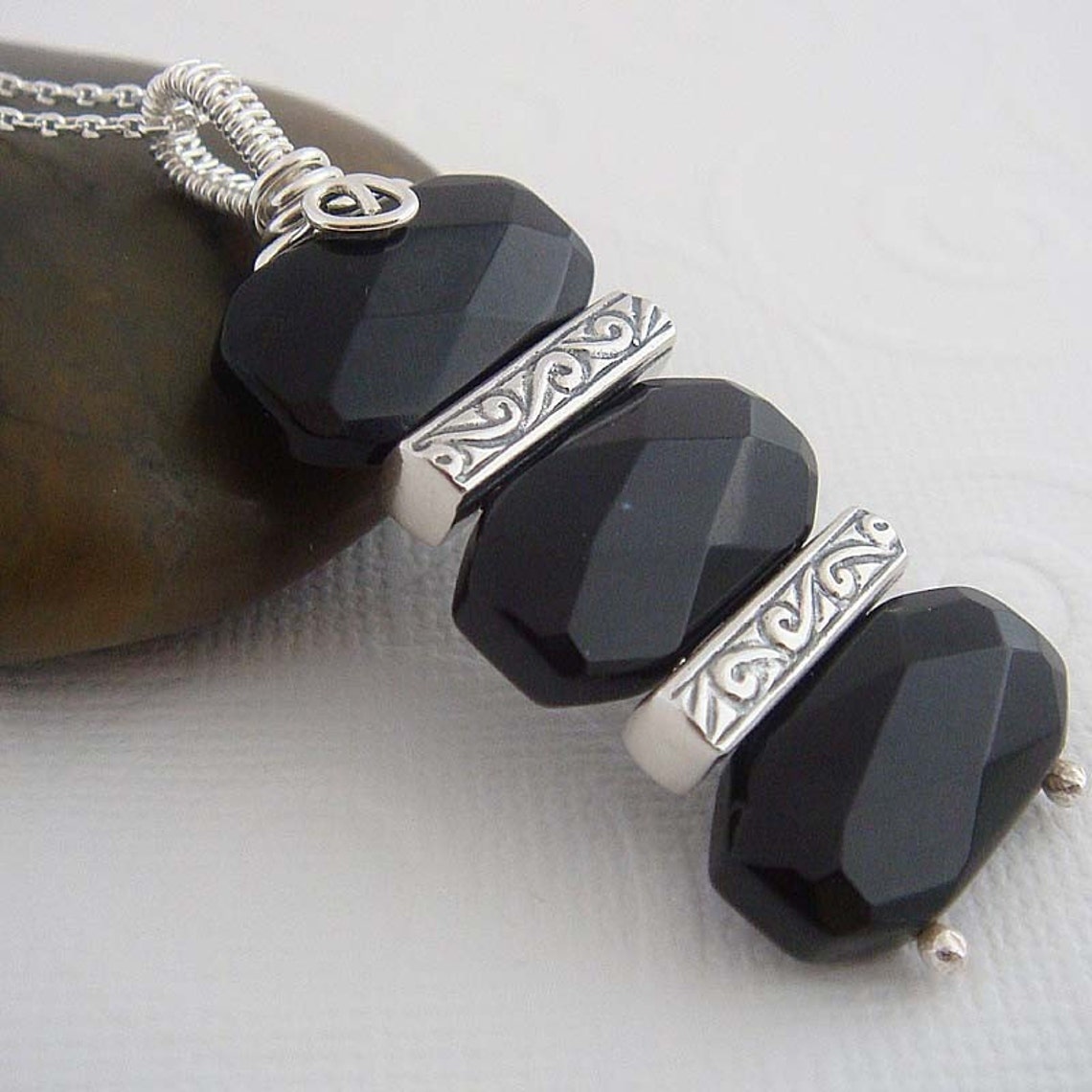 Ebony Trio Black sterling silver necklace pendant