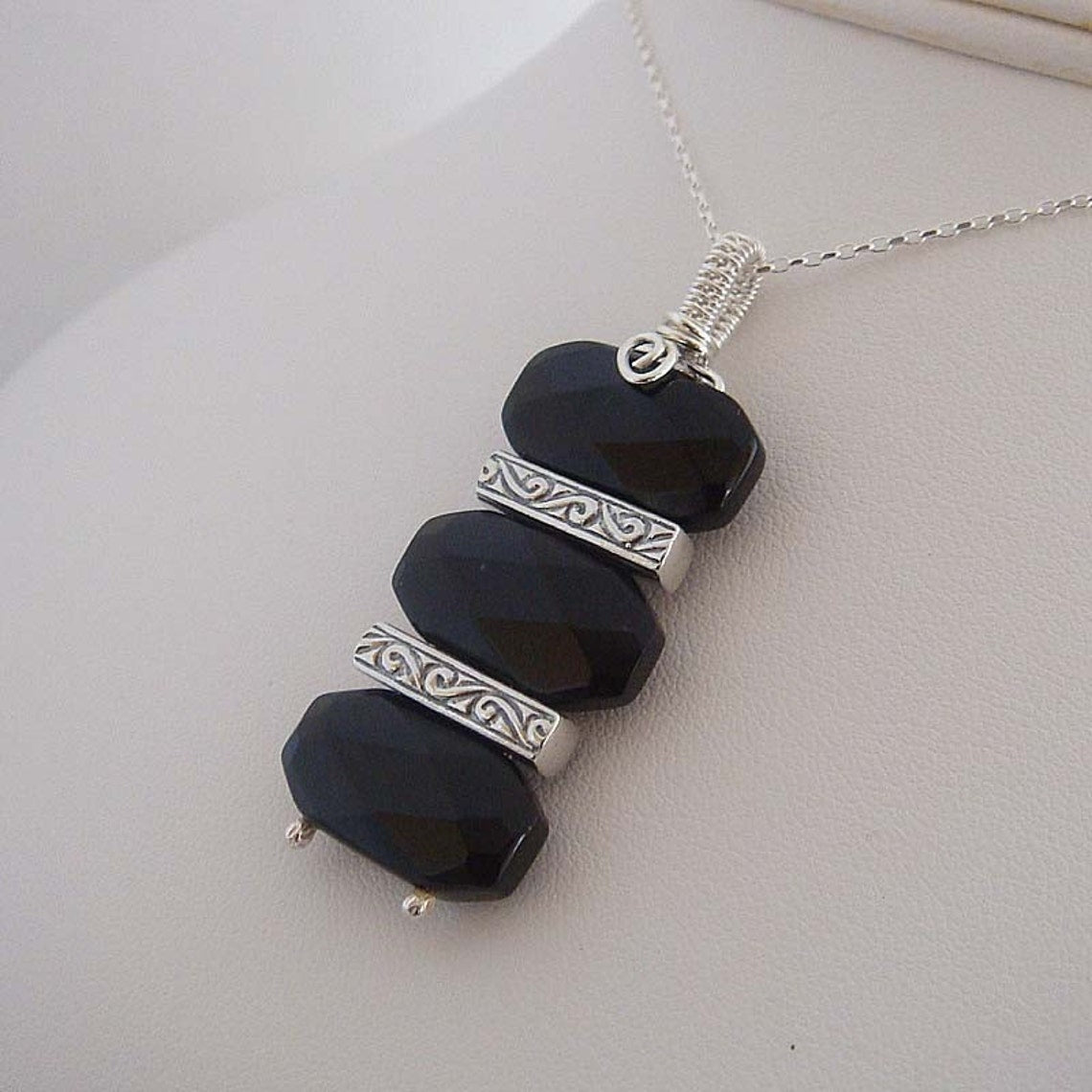 Ebony Trio Black sterling silver necklace pendant