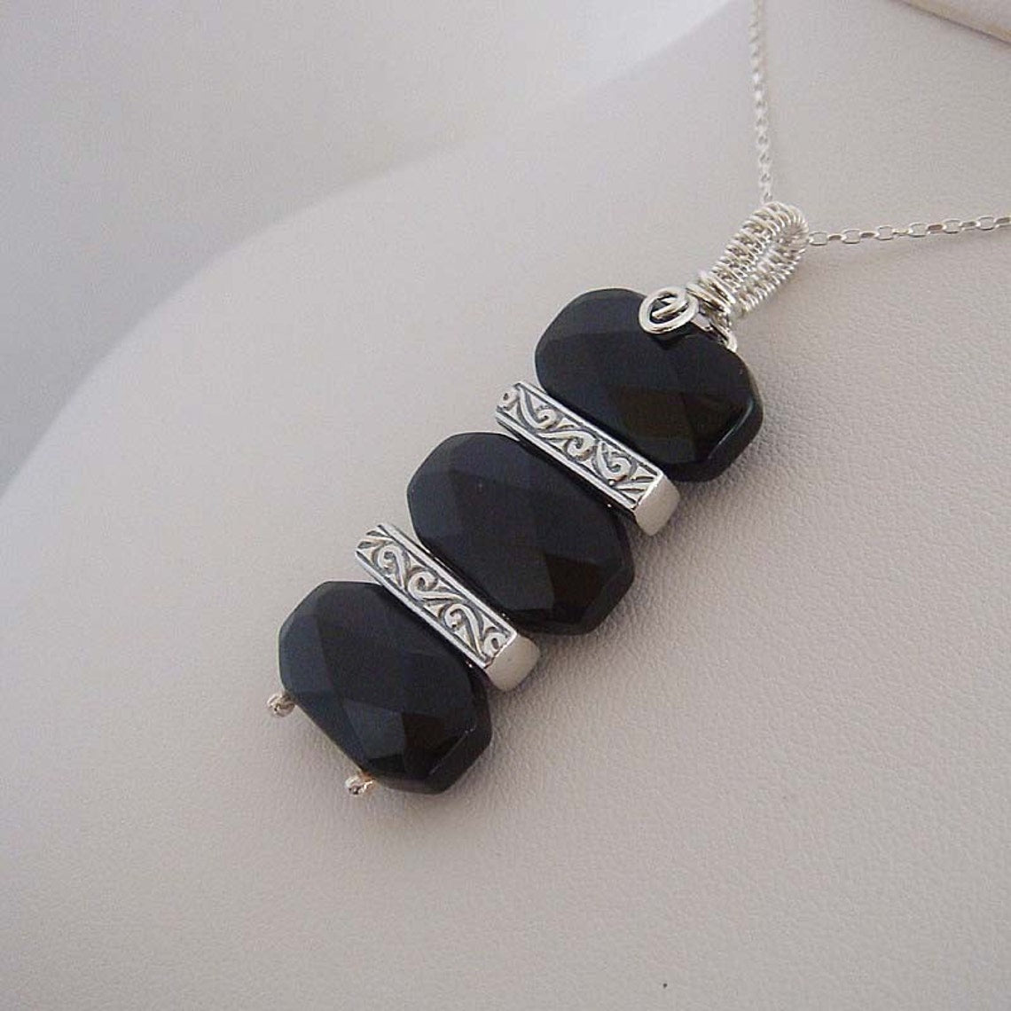 Ebony Trio Black sterling silver necklace pendant