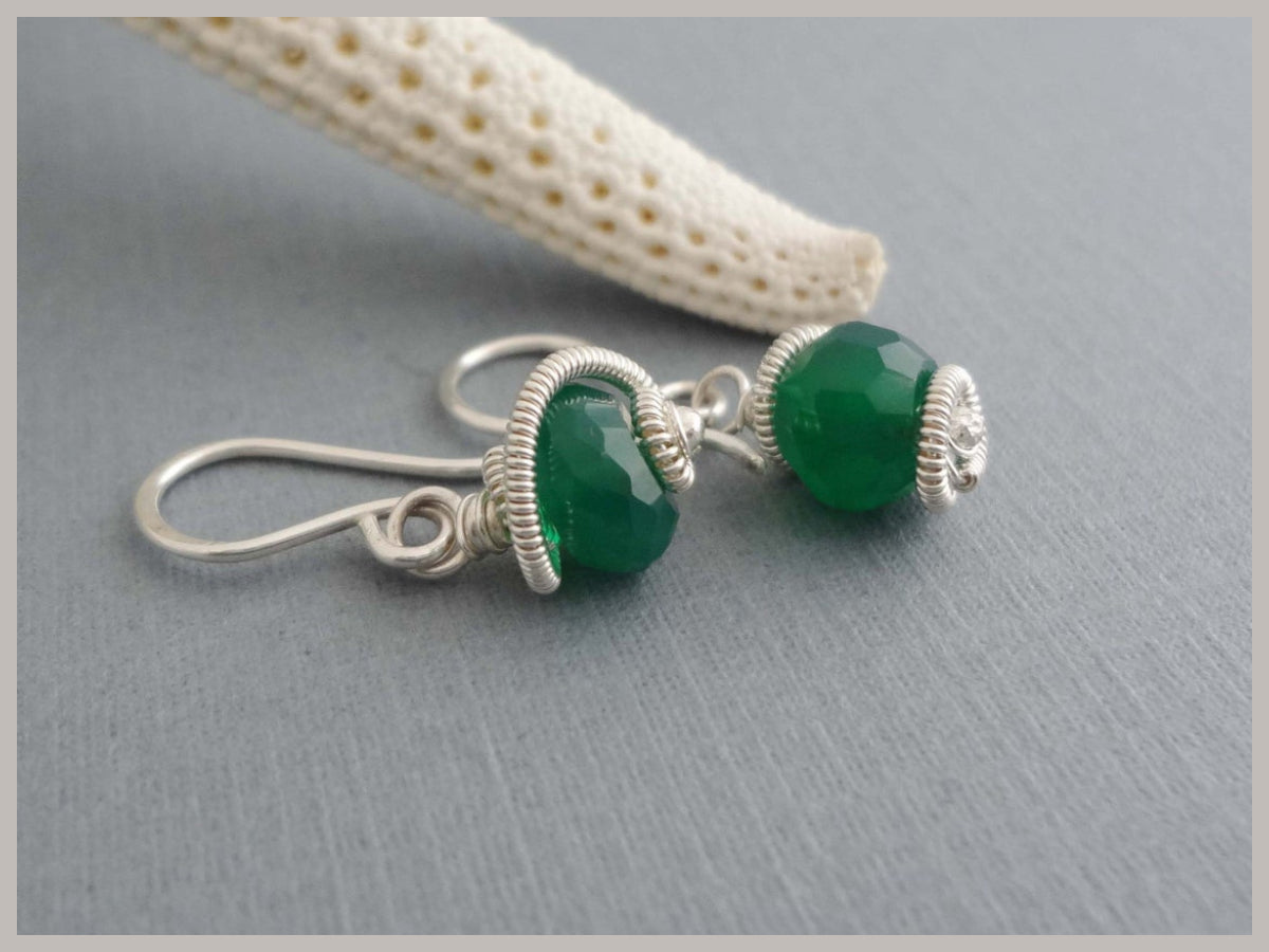 Embrace Green Onyx and Silver dangle earrings made by hand