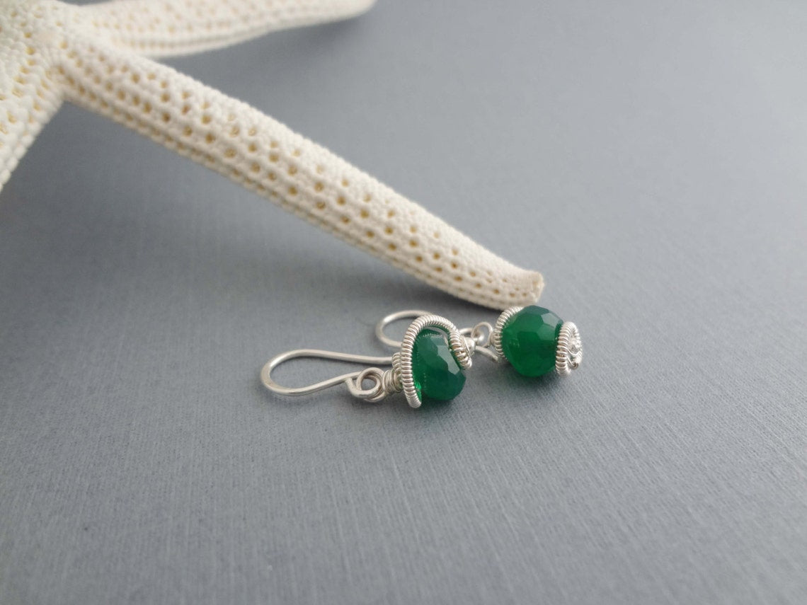 Embrace Green Onyx and Silver dangle earrings made by hand