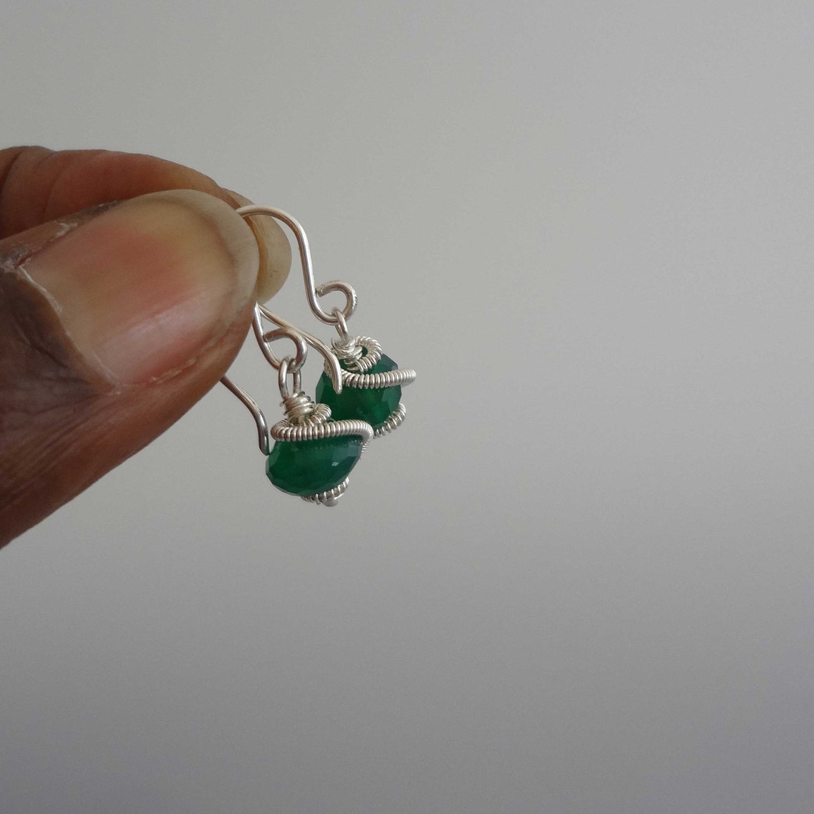 Embrace Green Onyx and Silver dangle earrings made by hand