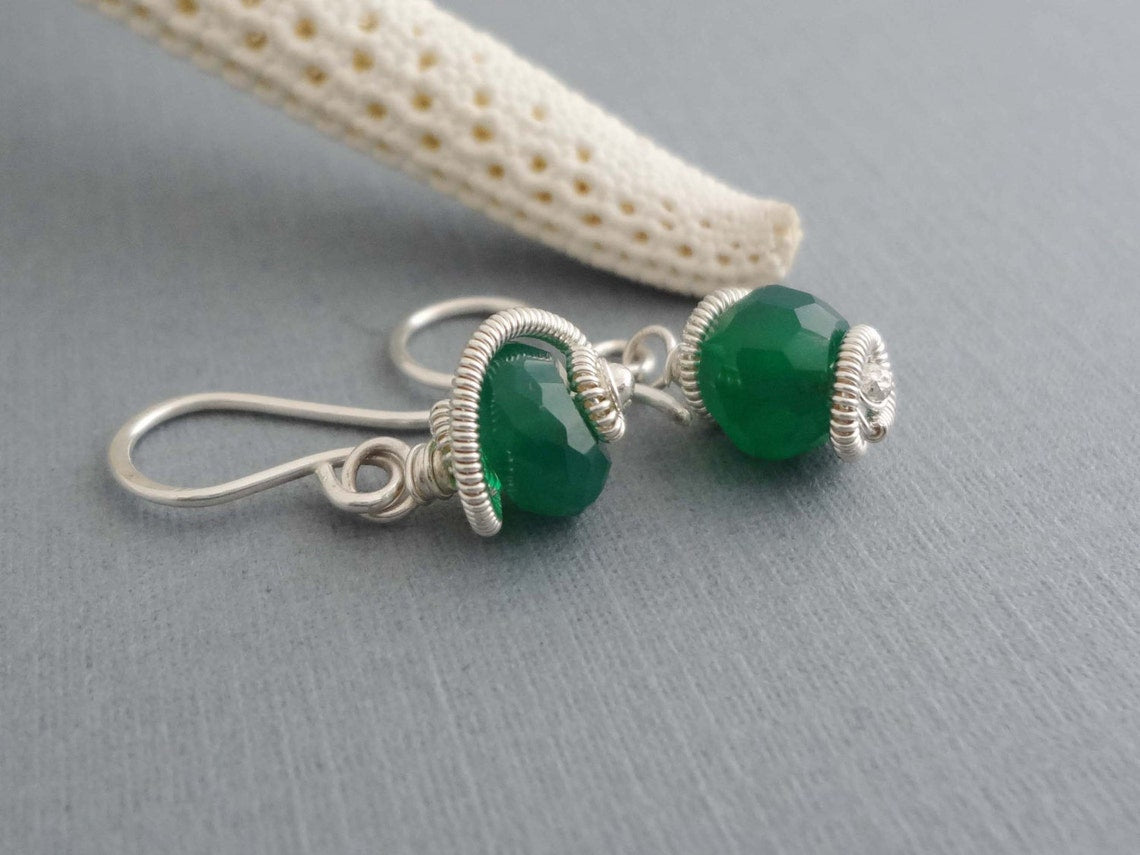 Embrace Green Onyx and Silver dangle earrings made by hand