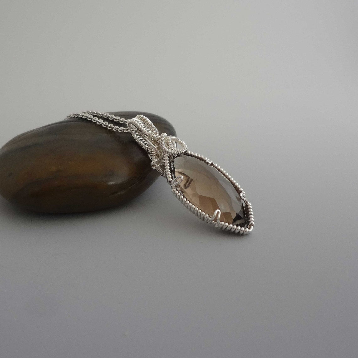 Felicity sterling silver necklace pendant with smoky quartz