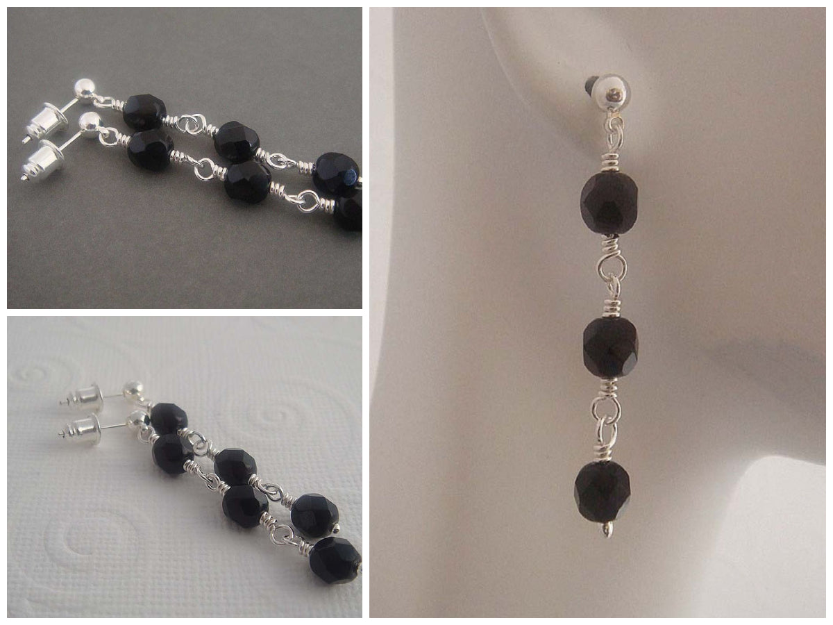 Granada black Silver dangle earrings made by hand