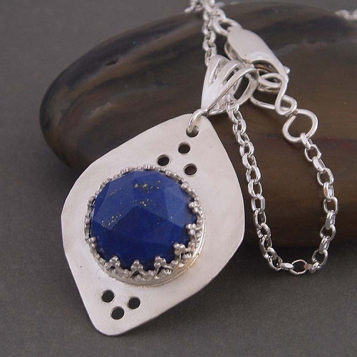 Jasmine sterling silver necklace pendant with Lapis