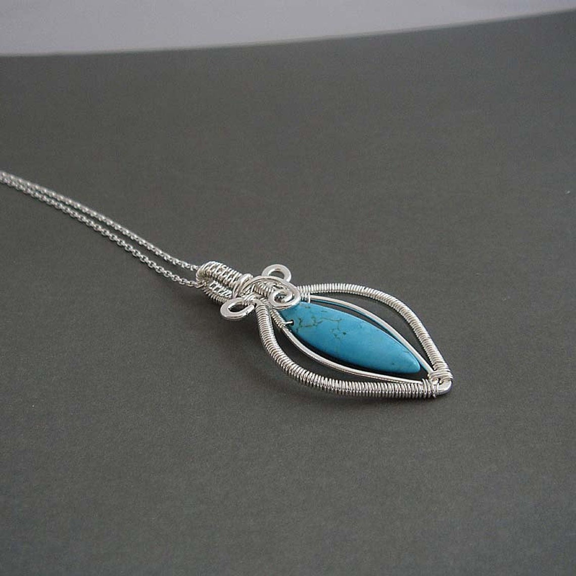 Kanari sterling silver necklace pendant in Blue green gemstone