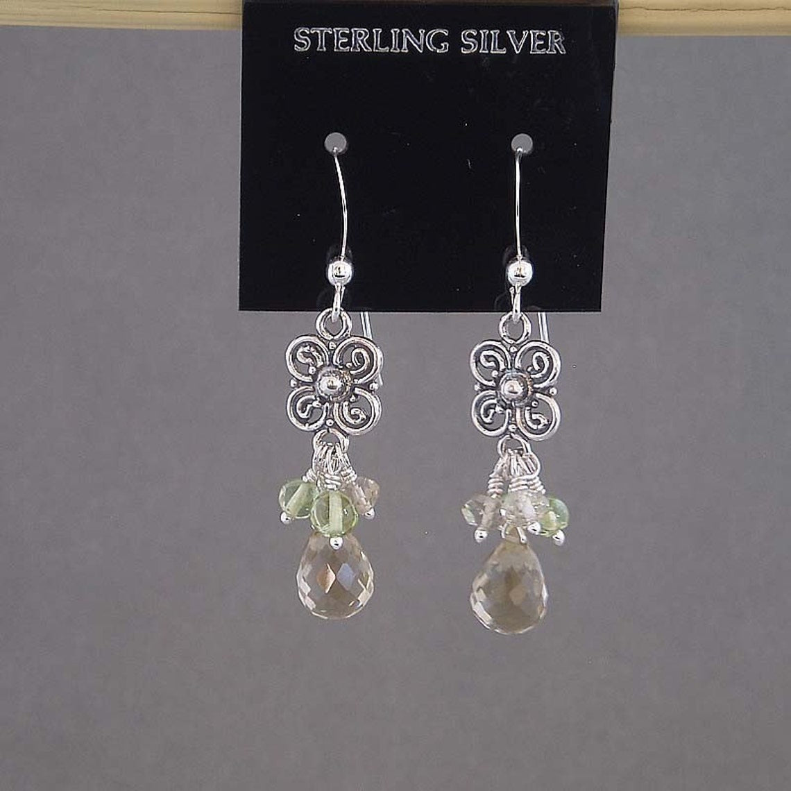 Lemon drops Silver dangle earrings made by hand