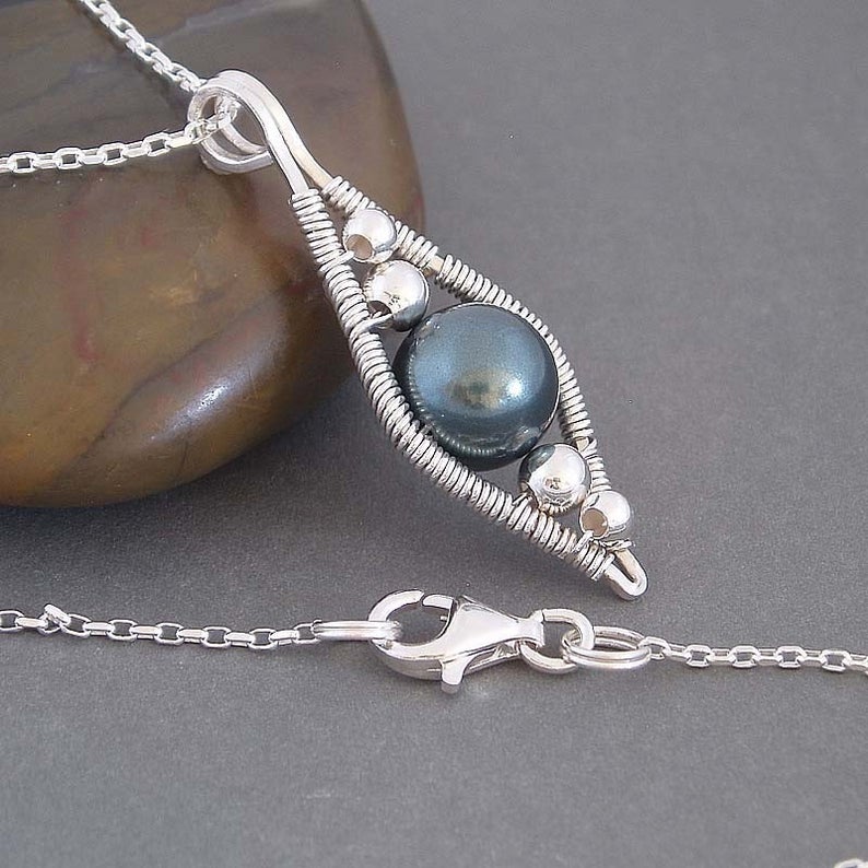 Lotus Wire Wrapped  Blue pearl Necklace