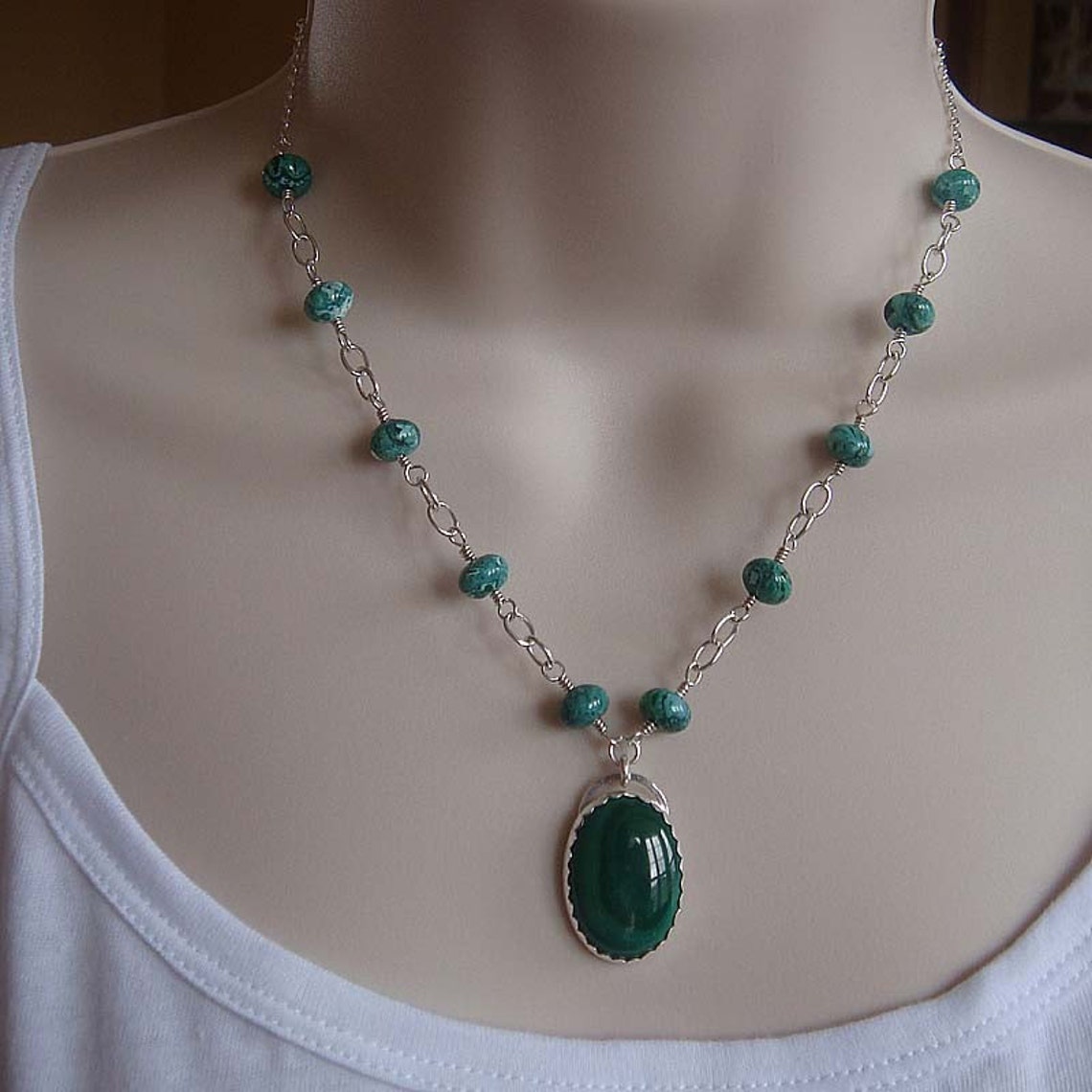 Chloe Malachite and sterling silver necklace pendant