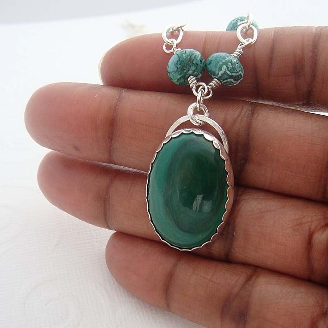 Chloe Malachite and sterling silver necklace pendant