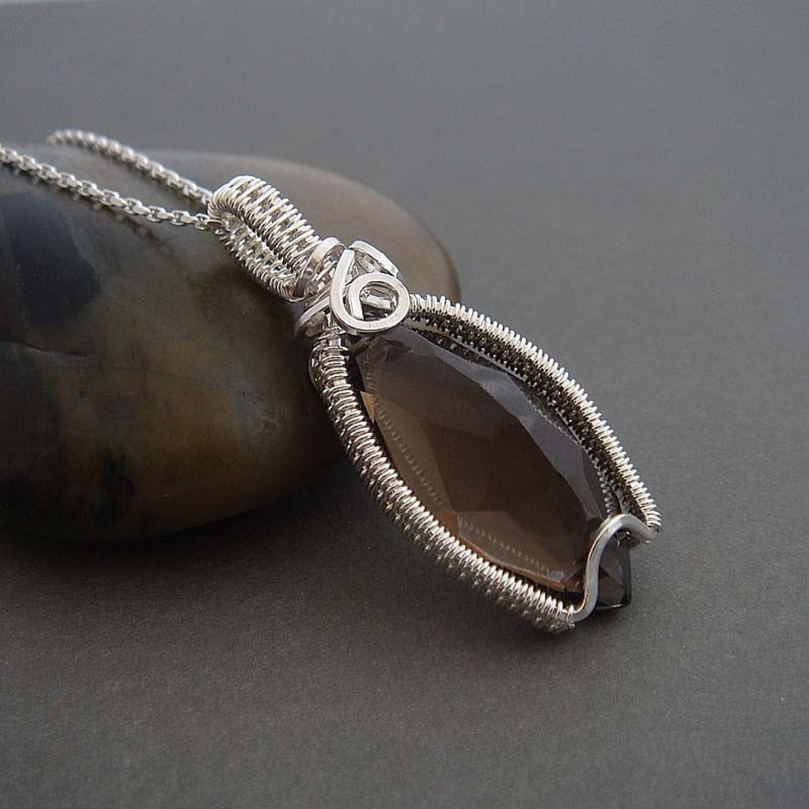 Mozambique wire wrapped sterling silver necklace pendant