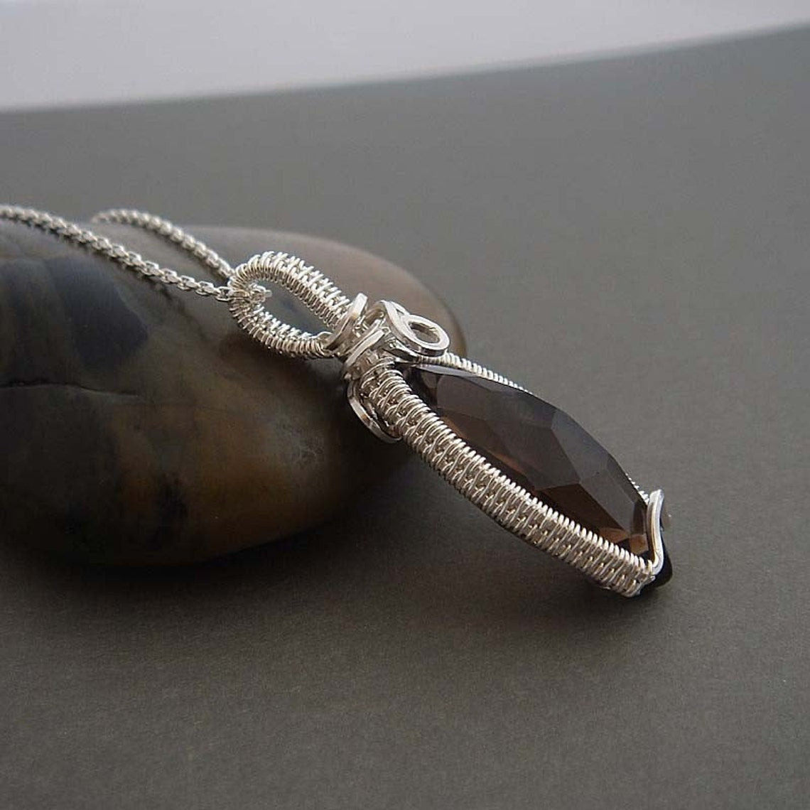 Mozambique wire wrapped sterling silver necklace pendant