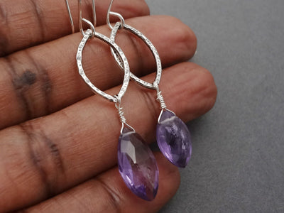 long dangle earrings in amethyst