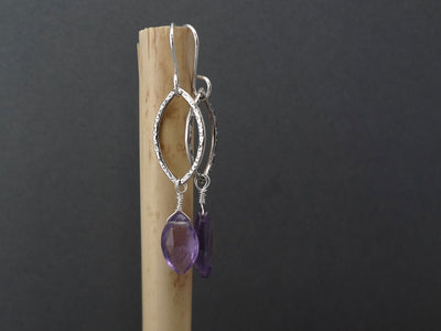 long dangle earrings in amethyst