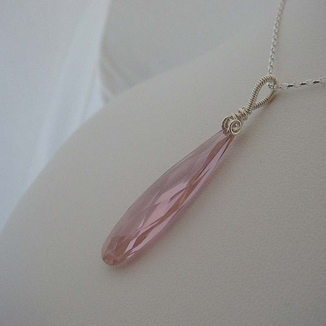 Pink ice Wire wrapped sterling silver necklace pendant