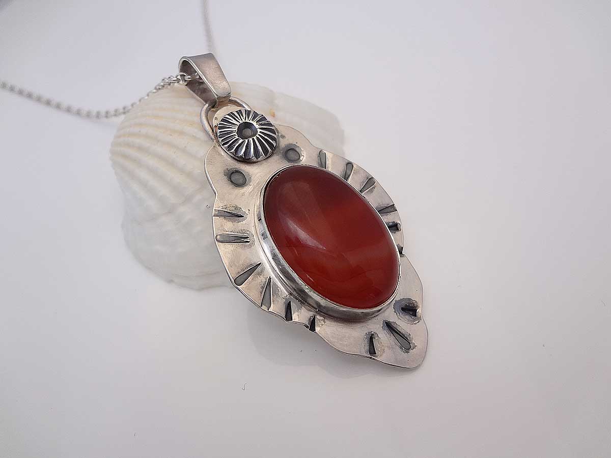 Poku Handcrafted Carnelian and silver necklace pendant