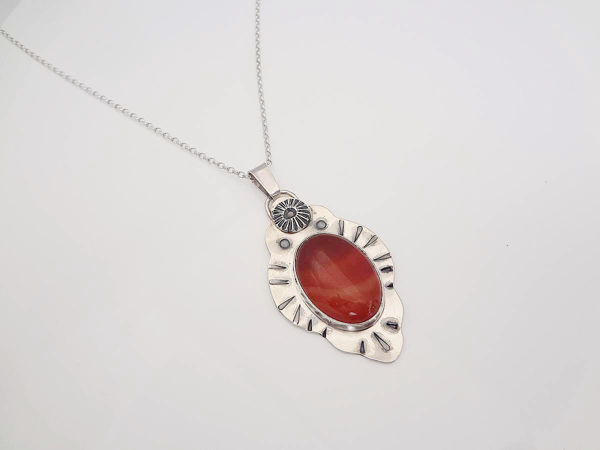 Poku Handcrafted Carnelian and silver necklace pendant