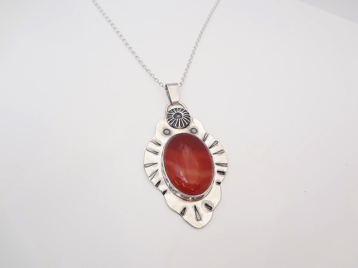 Poku Handcrafted Carnelian and silver necklace pendant